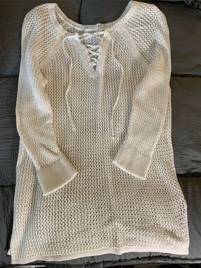 Women’s Lace-Up Open Knit Swim Cover-Up in White